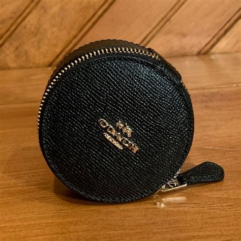 coach black round metallic trinket box|Coach Black Round Trinket Box in Crossgrain Leather.